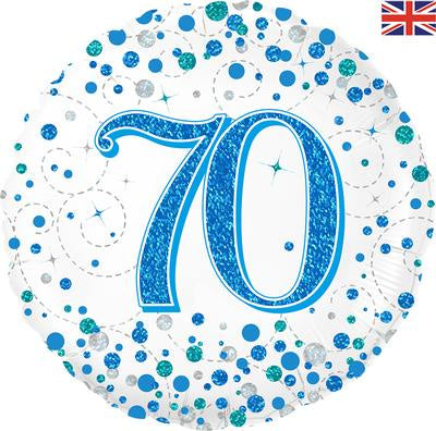 Foil Balloon 18" - 70th Sparkling Fizz Birthday Blue Holographic