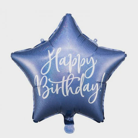 Foil Balloon 16'' - Glossy Star Cursive Happy Birthday Navy
