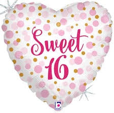 Foil Balloon 18" - Sweet 16th Birthday Heart