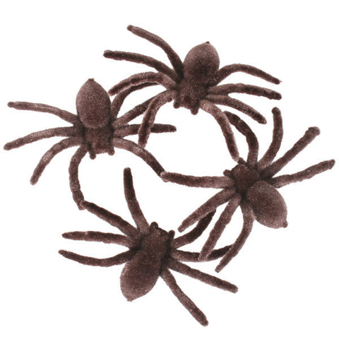 Spiders Flocked 7.5cm (Brown) Pk 4