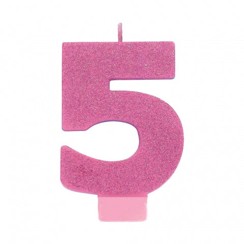Candle - #5 Pink Glitter Numeral Candle