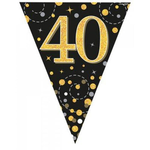 Flag Bunting - 40th Sparkling Fizz Birthday Black & Gold