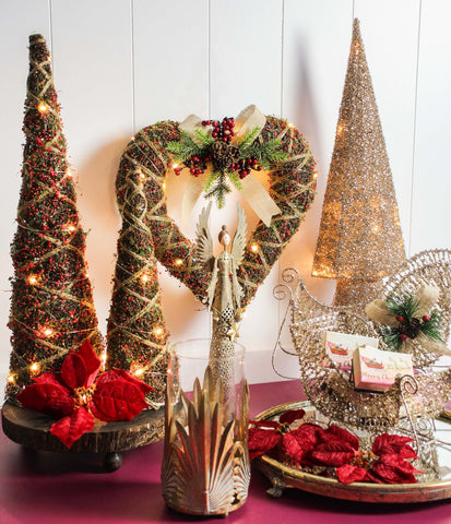 Christmas - Xmas Gold Tree On Stand Med with Led
