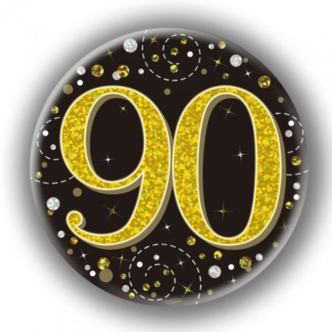 Badge - 90th Black and Gold 75mm Sparkling Fizz 1PK