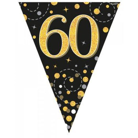 Flag Bunting - 60th Sparkling Fizz Birthday Black & Gold