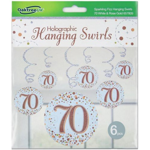 Hanging Swirl - Sparkling Fizz 70th Rose Gold Pack 6