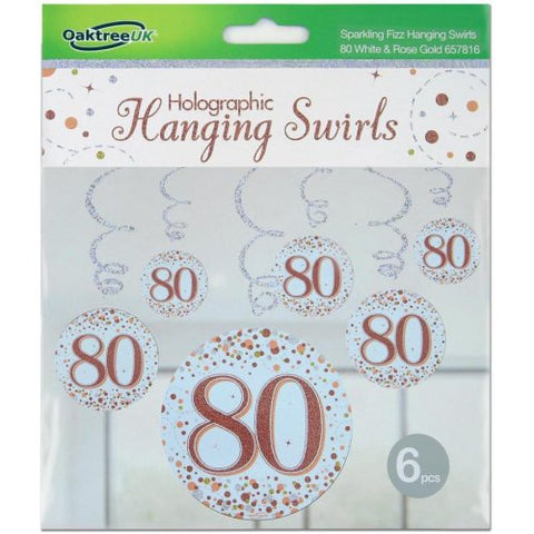 Hanging Swirl - Sparkling Fizz 80th Rose Gold Pack 6