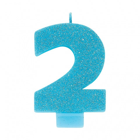 Candle - #2 Blue Glitter Numeral Candle