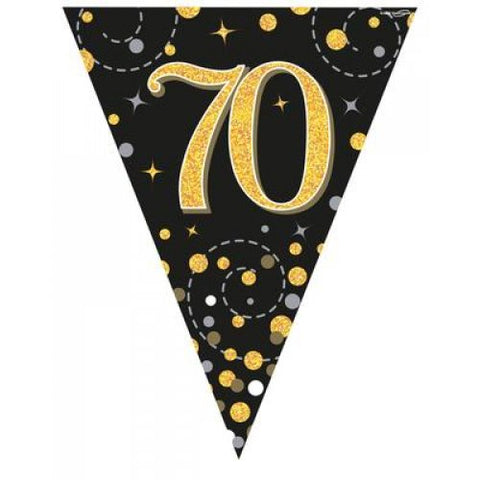 Flag Bunting - 70th Sparkling Fizz Birthday Black & Gold
