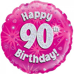 Foil Balloon 18" - 90th Pink Holographic Happy Birthday Round P1