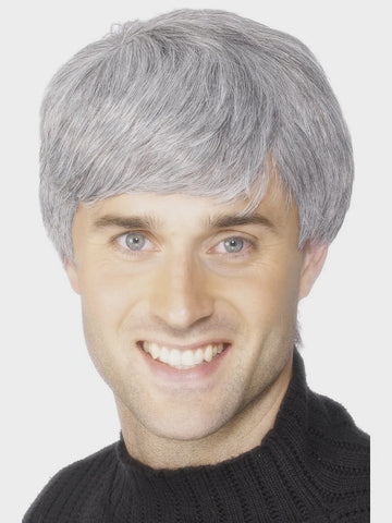 Party Wig - Smiffy's Men's Short Grey Wig with Side Swept Bangs