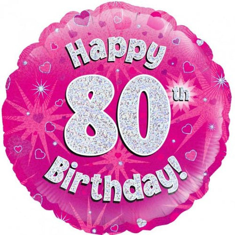 Foil Balloon 18" - 80th Pink Holographic Happy Birthday