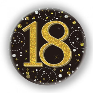 Badge - 18th  Black and Gold 75mm Sparkling Fizz 1Pk