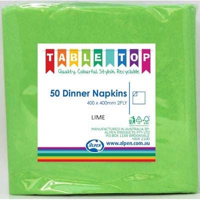 Dinner Napkins - Lime Green 2 Ply Pk50