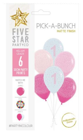 Latex Balloon 12" -  1st Birthday Girl (Pink) 30cm Balloon 6pk