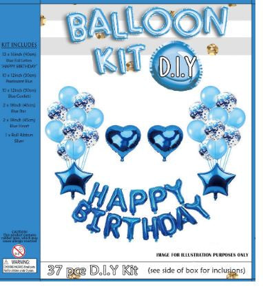 Balloon Kit - DIY Blue HAPPY BIRTHDAY Foil Balloon Bouquet