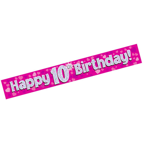 Foil Banner - Happy 10th Birthday Pink Holographic