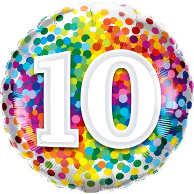 Foil Balloon 18" - 10th Rainbow Confetti