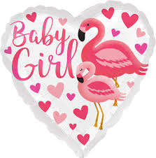 Foil Ballloon 17" - Baby Girl Flamingo Heart-shaped