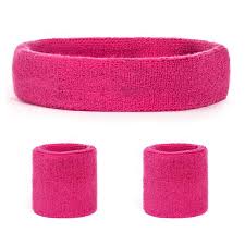 Sweatbands Set - Headband & Wristband Fluro Pink