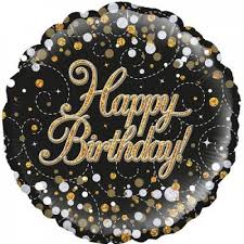 Foil Balloon 18" - Happy Birthday Sparkling Fizz BD Black & Gold