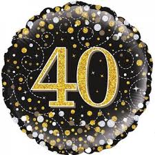 Foil Balloon 18" - 40th Sparkling Fizz BD Black and Gold