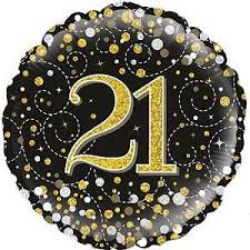 Foil Balloon 18" - 21st Sparkling Fizz Black and Gold
