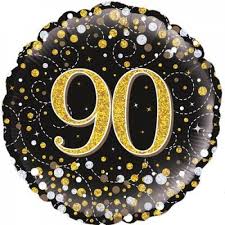 Foil Balloon 18" - 90th Sparkling Fizz BD Black and Gold