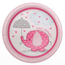 Paper Plate - Baby Shower Elephant Pink 9"