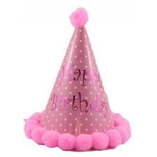 Party Hat - Pom Pom Asstd Pink  Happy Birthday