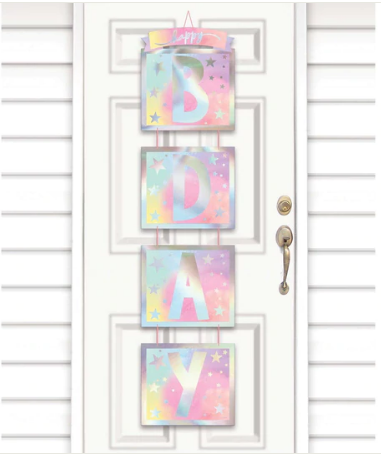 Door Decoration - Luminous Birthday Iridiscente Foil BDAY Door Hanging Decoration 1.6M