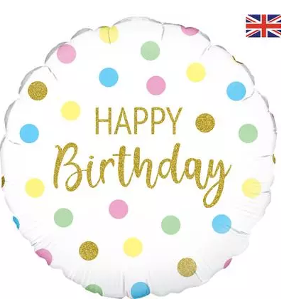 Foil Balloon 18" - Oaktree Pastel Dots Happy Birthday Holographic