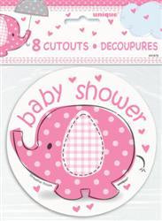 Cut Outs - Baby Shower Elephant Pink Pk 8