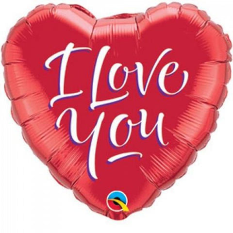 Foil Balloon 9" - I Love You Script Modern Heart-shaped