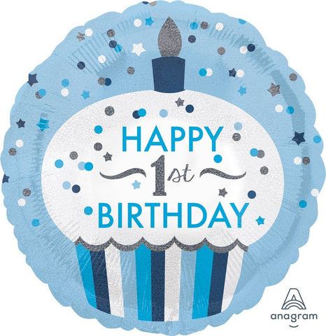 Foil Balloon 18" - Happy 1st Birthday Cupcake Blue
