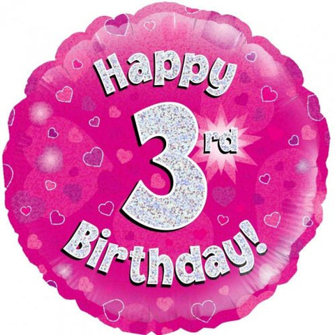 Foil balloon 18" - Pink Holographic Happy 3rd Bday