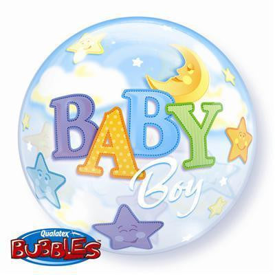 Bubble Balloon 22" - Baby Boy Moon & Stars