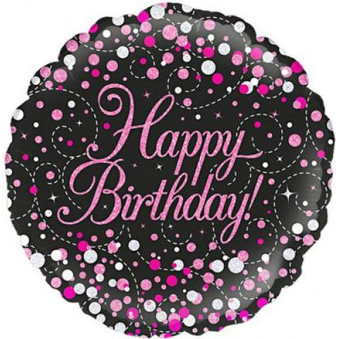 Foil Balloon 18" - Sparkling Fizz Black & Pink Happy Birthday
