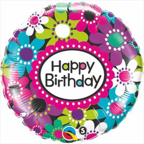 Foil Balloon 18" - Qualatex Foil 18" Happy Birthday Daisy Patterns