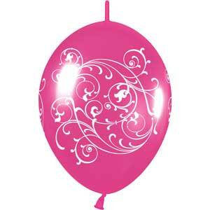 Link O Loon 12" Balloons - Filigree Metallic Fuchsia Pk 16