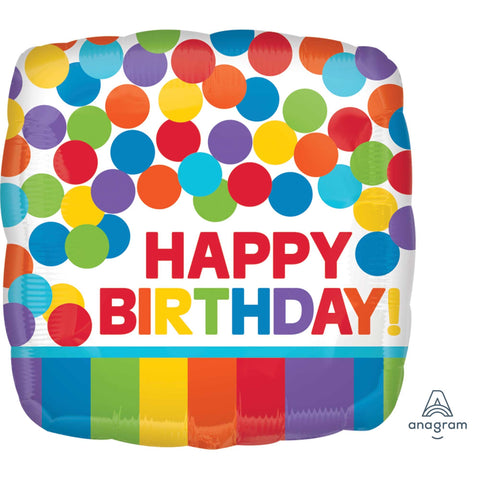 Foil Balloon 18" - Happy Birthday Rainbow Dots
