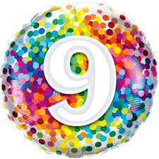 Foil Balloon 18" - 9th Rainbow Confetti