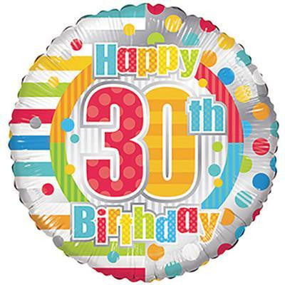 Foil Balloon 18" - Happy 30th Birthday Dots & Lines