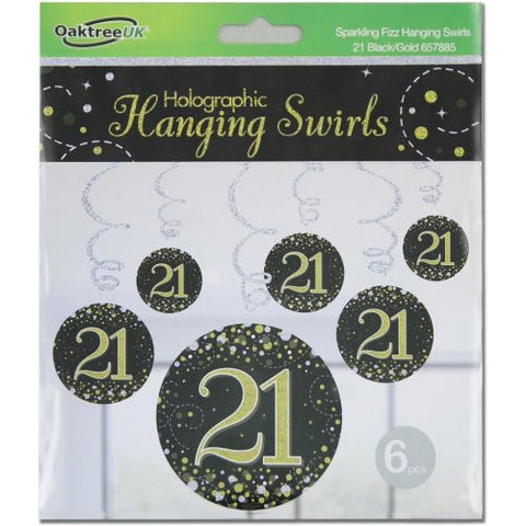 Hanging Swirl - Sparkling Fizz 21st Black/Gold Pack 6