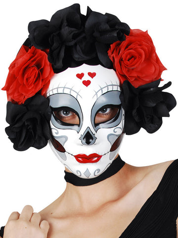 Mask - Sugar Skull Flowers Red/Black