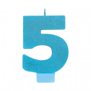 Candle - #5 Blue Glitter Numeral Candle