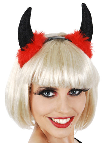 Headband - Devil Horns Black w/Red Fluff