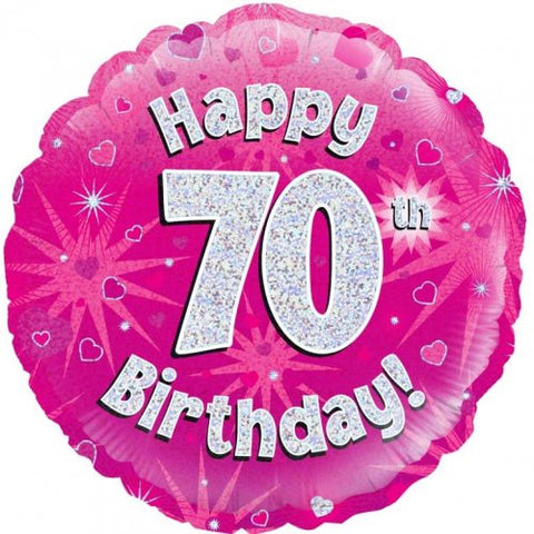 Foil Balloon 18" - 70th  Happy Birthday Pink Holographic