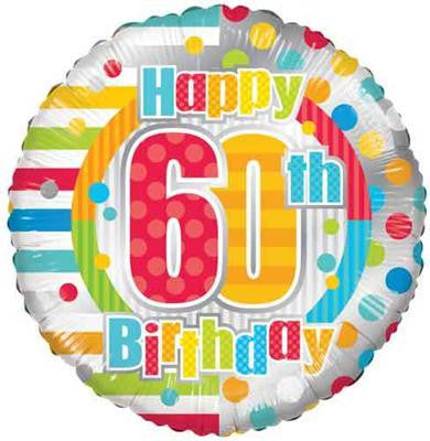 Foil Balloon 18" - Happy 60th Dots & Lines