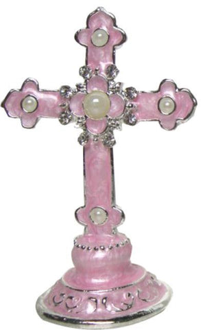 Cross - Diamante Cross Ornaments (Silver Metallic Pink)